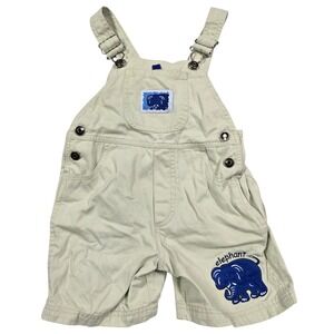 Simply Basic Baby Toddler Boy 2T Overalls Shorts Beige Elephant Applique Y2K VTG